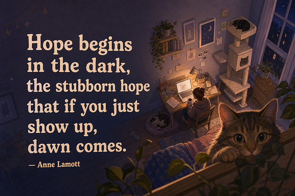 Hope begins in the dark, the stubborn hope that if you just show up, dawn comes.
